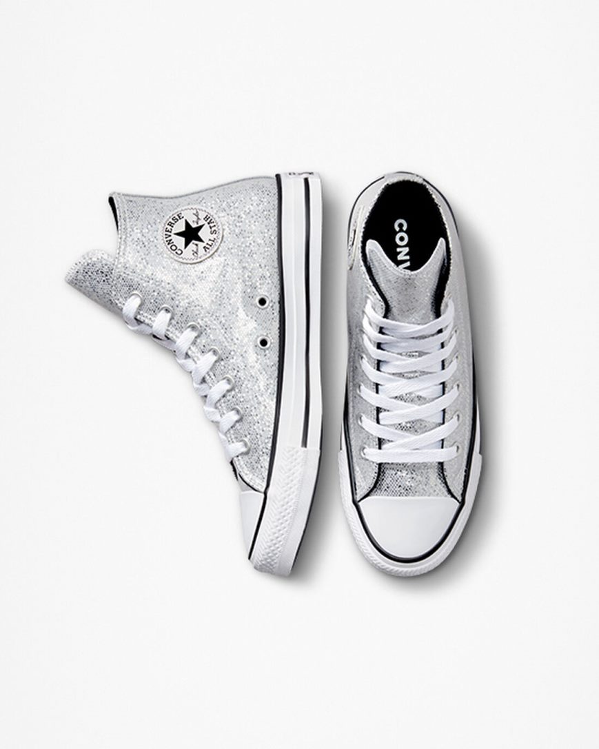 Tenisky Vysoke Converse Chuck Taylor All Star Glitter Dievcenske Strieborne Siva Čierne | SK YWUPF3